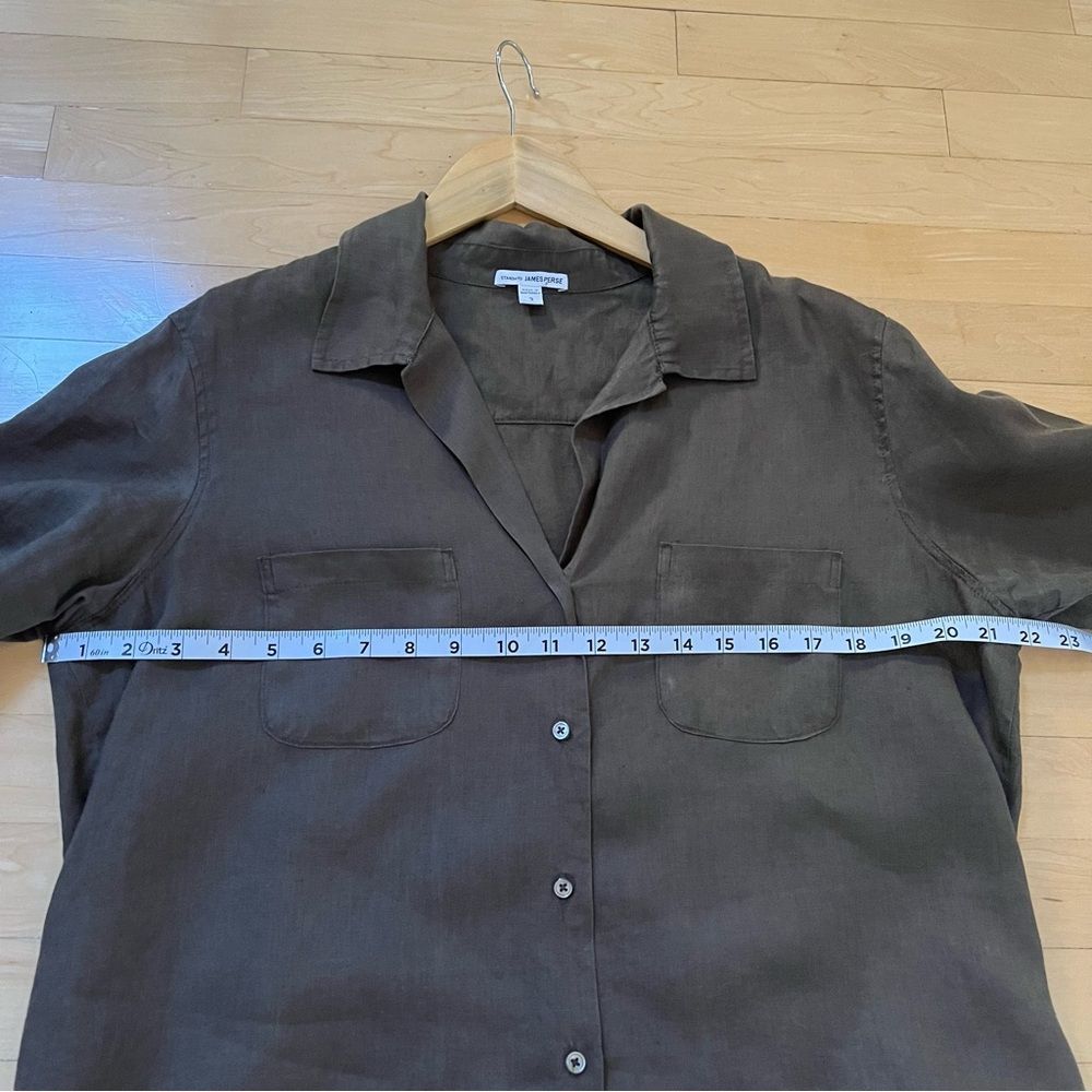 Standard James Perse Lightweight Linen Boxy Fit Shirt in Army Brown L - Picture 9 of 11